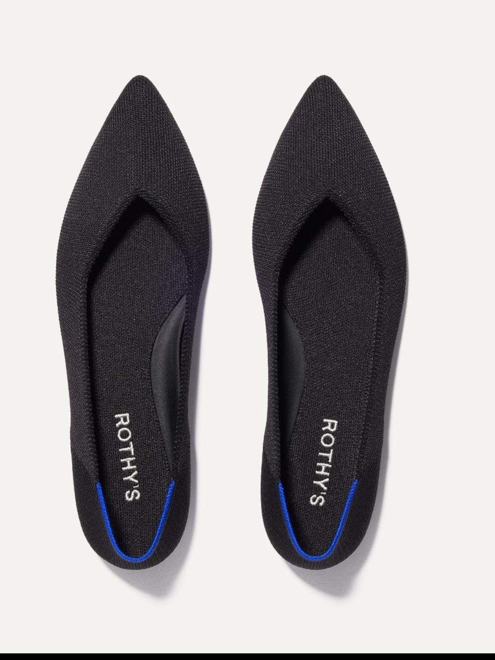 Rothy’s The Point Black Knit Flats Blue Trim Women’s 11.5